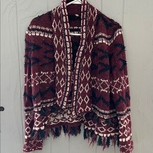 Moth Anthropologie Women's Burgundy Aztec Cardigan Large